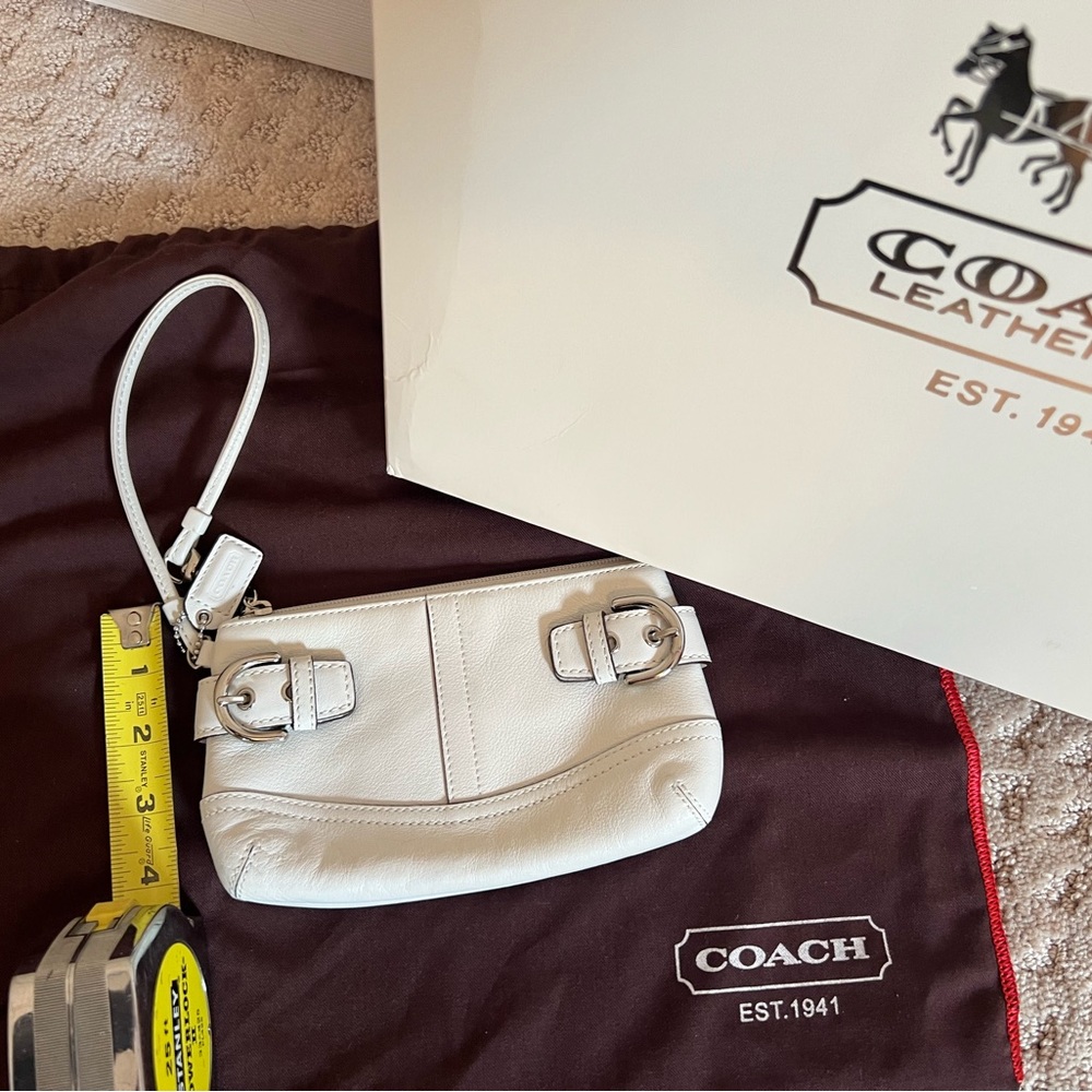 COACH white leather wristlet